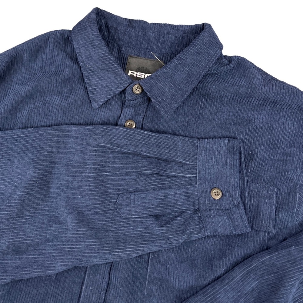RSQ Men's Navy Blue Corduroy Long Sleeve‎ Button Up Shirt X-Large
